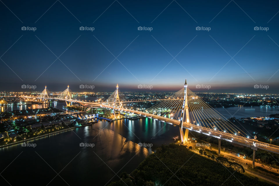 King rama 9 bridge in Bangkok Thailand at night