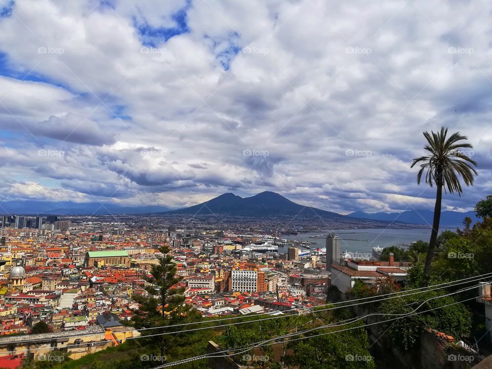 Nice view in Naples with Vesuvio in the background