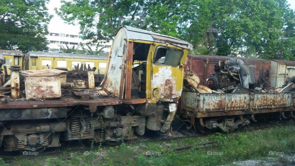 Old broken down rusted train