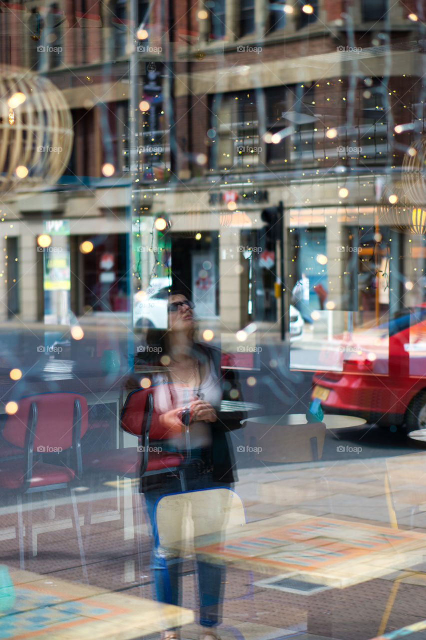 reflections of my wife and lighting