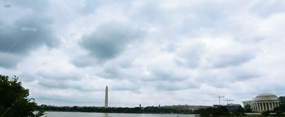 View of Washington Monument from Tidal Basin in Washington, D.C., United States.