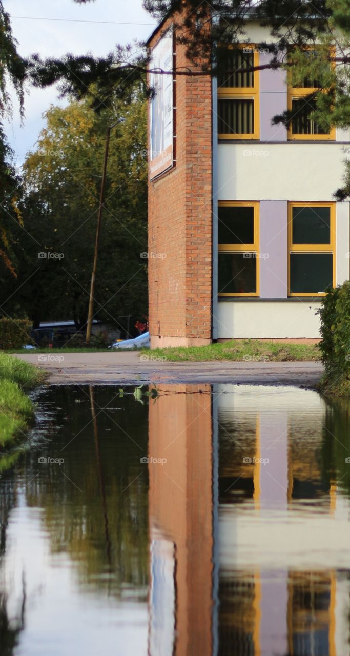 Reflection on water makes a line.