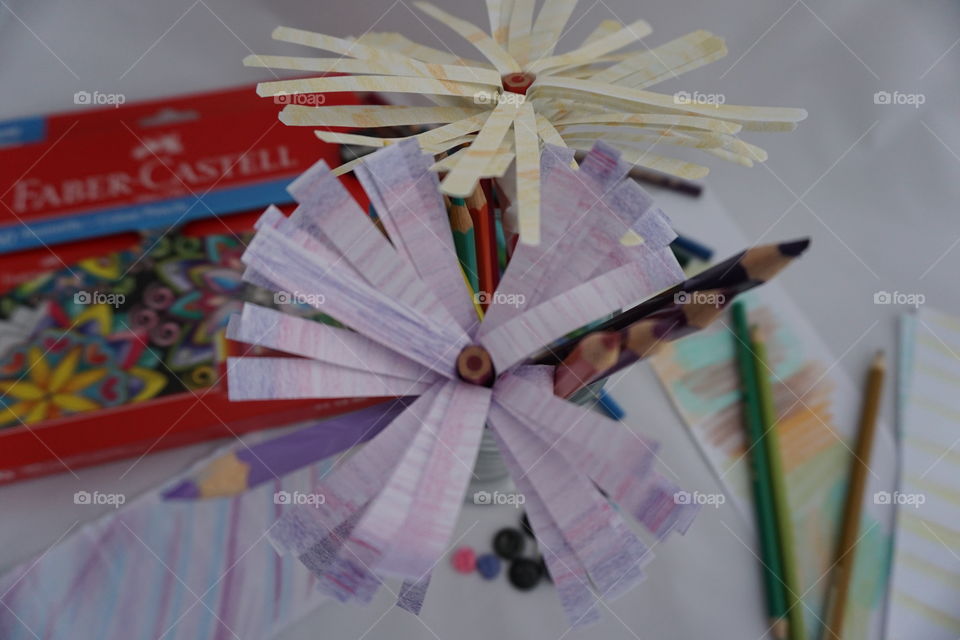 Faber-Castell pencils used to decorate a paper flower.