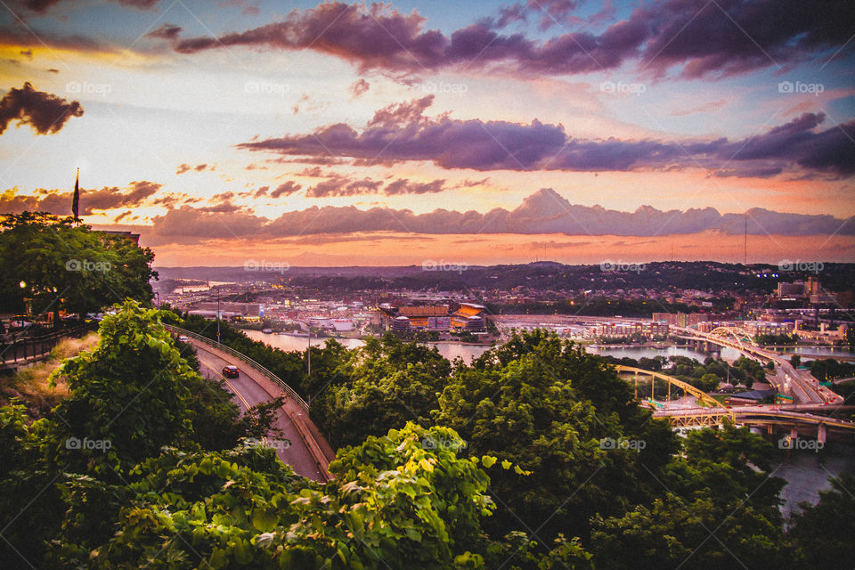 Elevated view of city