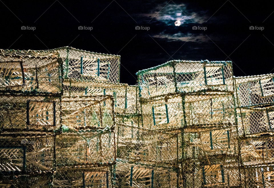 Crab/Lobster pots under the moonlight on Hastings Fisherman’s beach