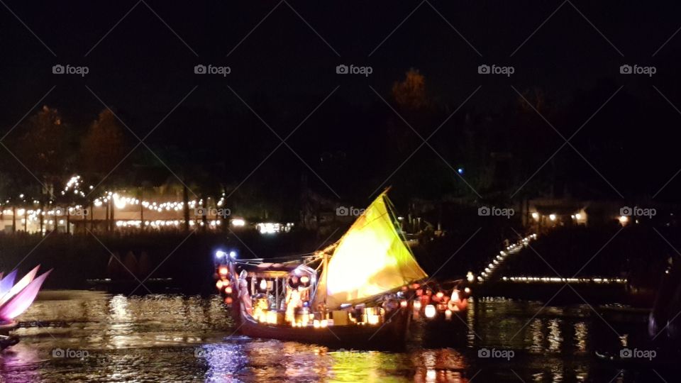 A ship blazes a trail through the waters of Discovery River at Animal Kingdom at the Walt Disney World Resort in Orlando, Florida.