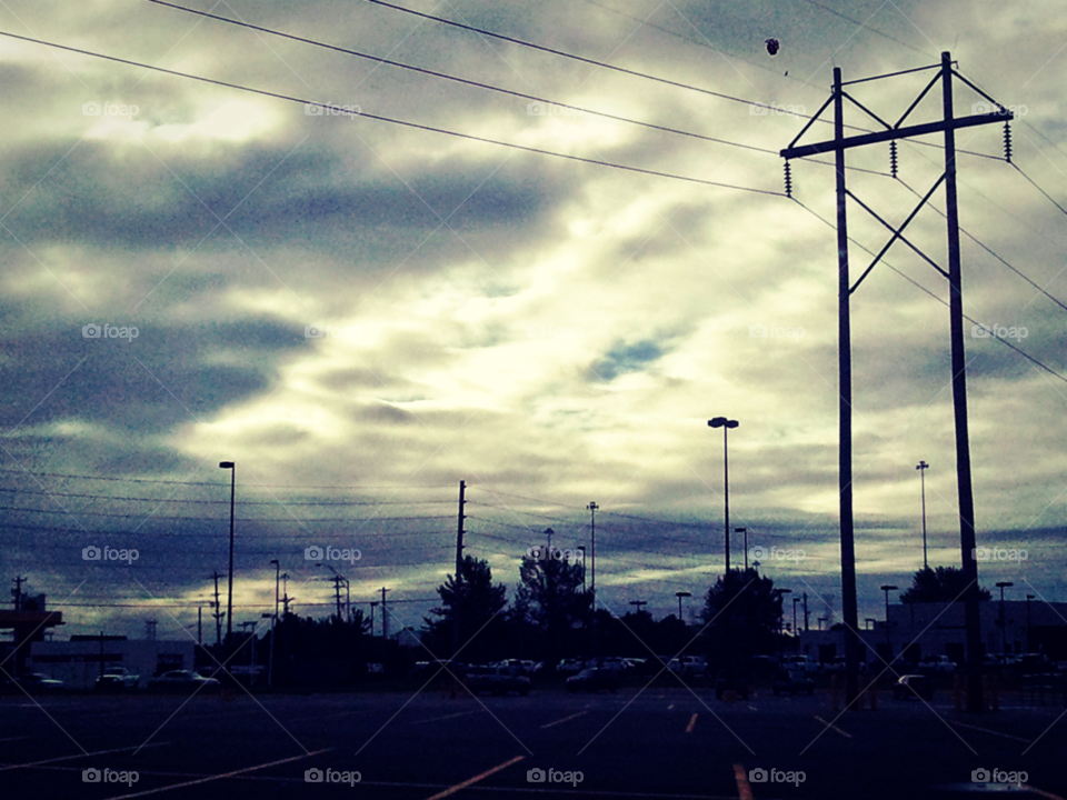 Gloomy Sky. Cloudy sky over a parking lot.