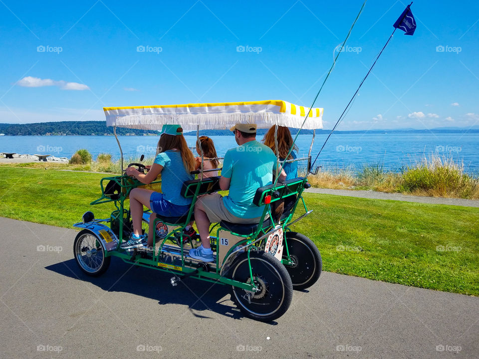 Surrey bike riding along Point Ruston in Tacoma Washington