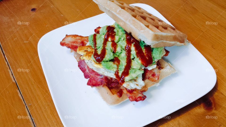 breakfast sandwich with waffles
