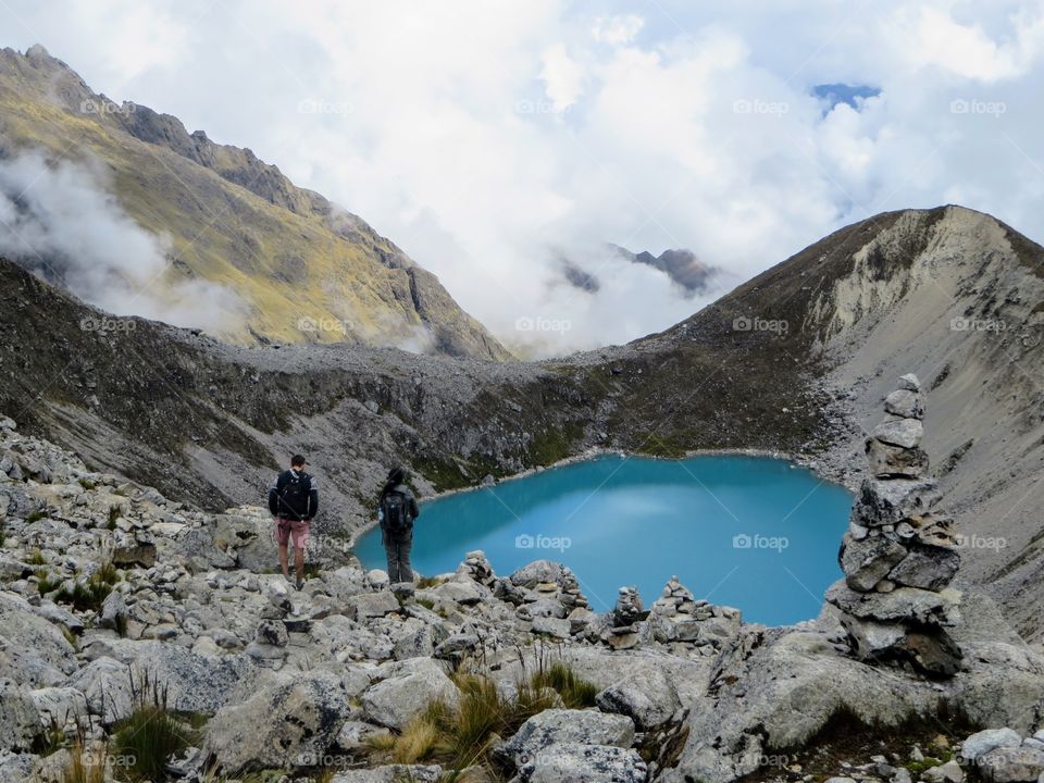 lake in the sky during hike through the Andes mountains