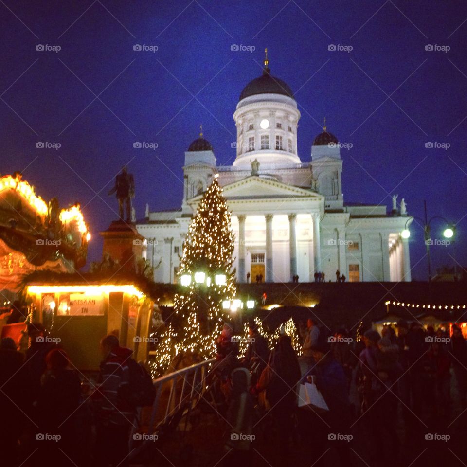 Helsinki cathedral . Helsinki cathedral, at night, Christmas time, Christmas tree 