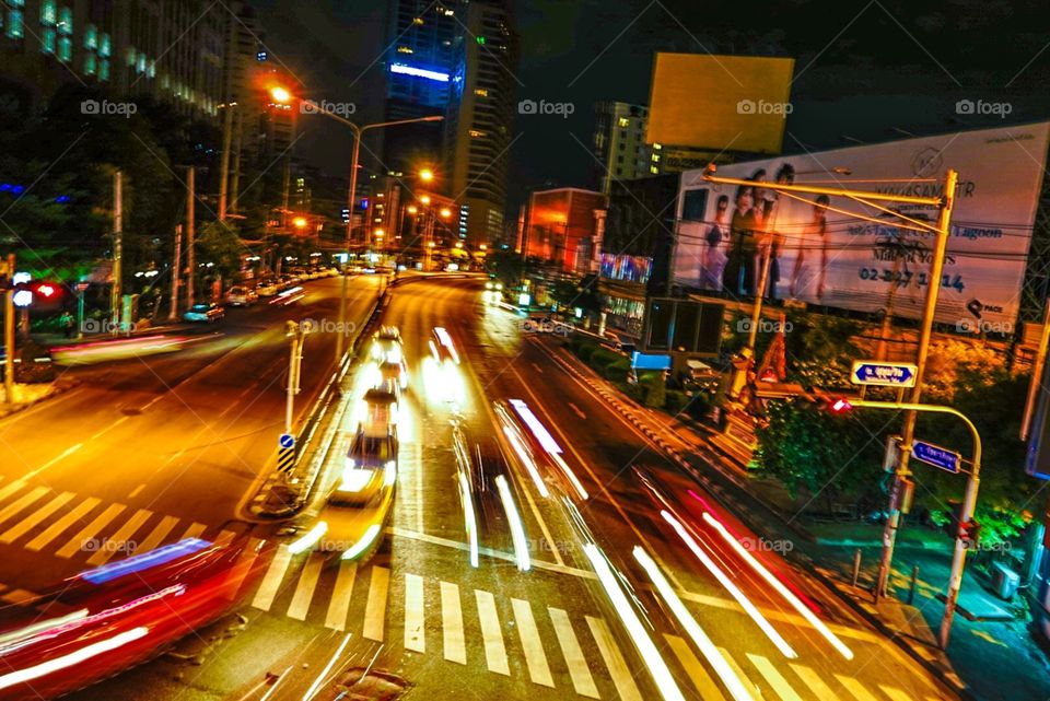 Bangkok street light trail