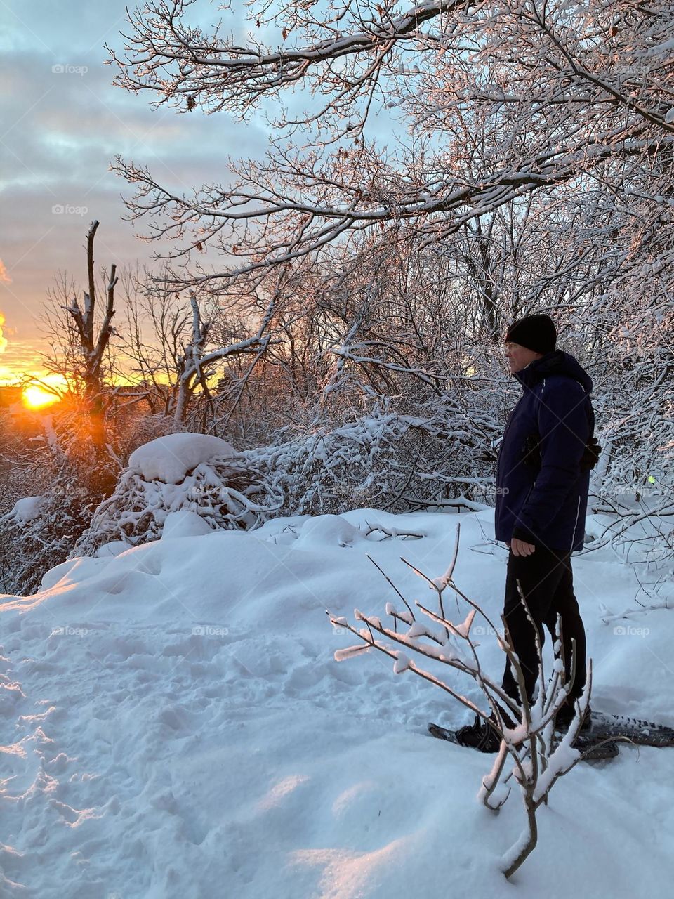 Snowshoeing at the Fletcher Wildlife Gardens at the Experimental Farm in Ottawa, Canada.