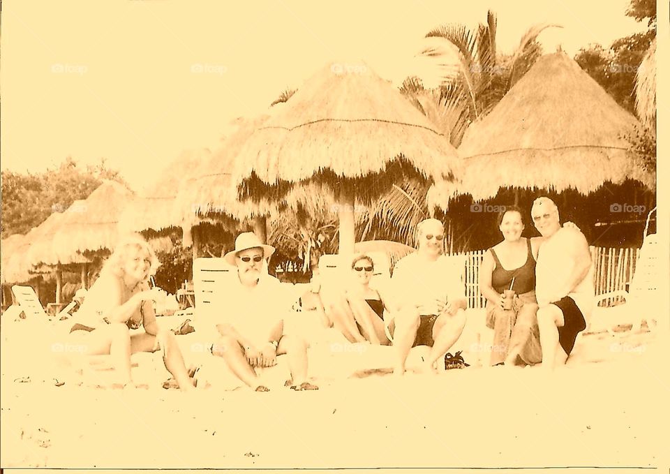 Sepia carribean group vacation photo.