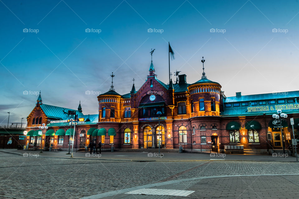 night photography. a long exposure photo of the central train station in the city of Borås Sweden