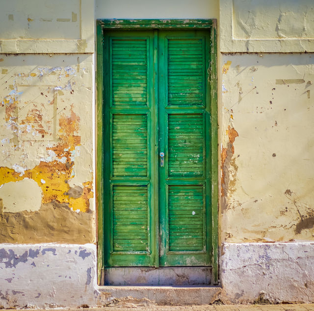 Closed door of old house