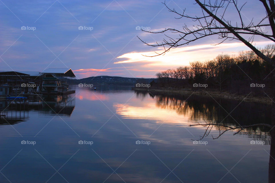 boat dock on sunset