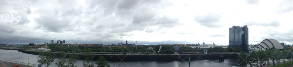 Scottish skyline. River Clyde seen from the science centre 