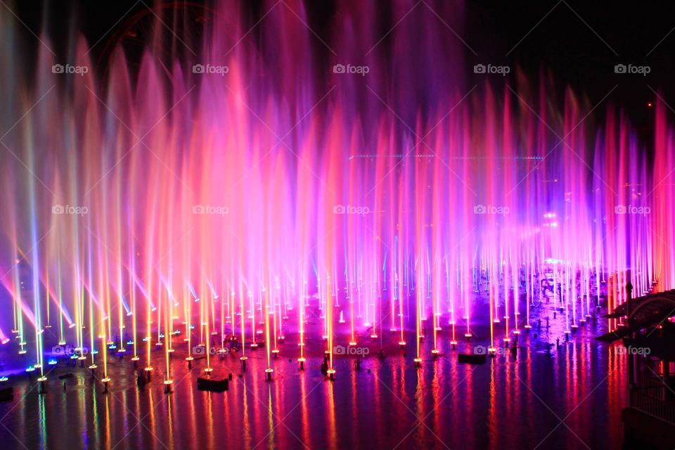 Glowing fountain at night