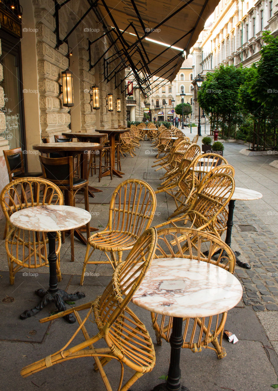 empty coffee shop on the street of Budapest