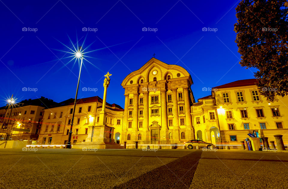 Ursuline Church in Ljubljana at night, Slovenia