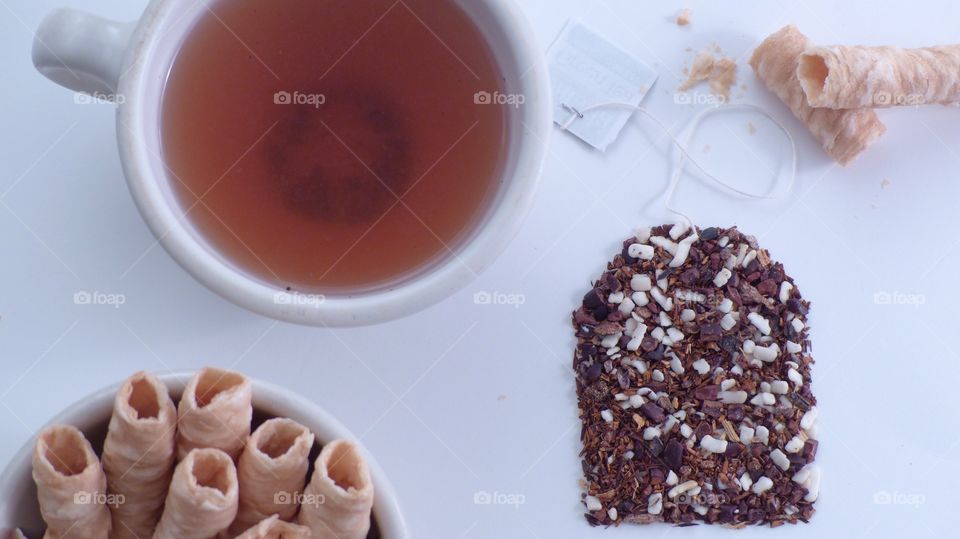 High angle view of cup of tea