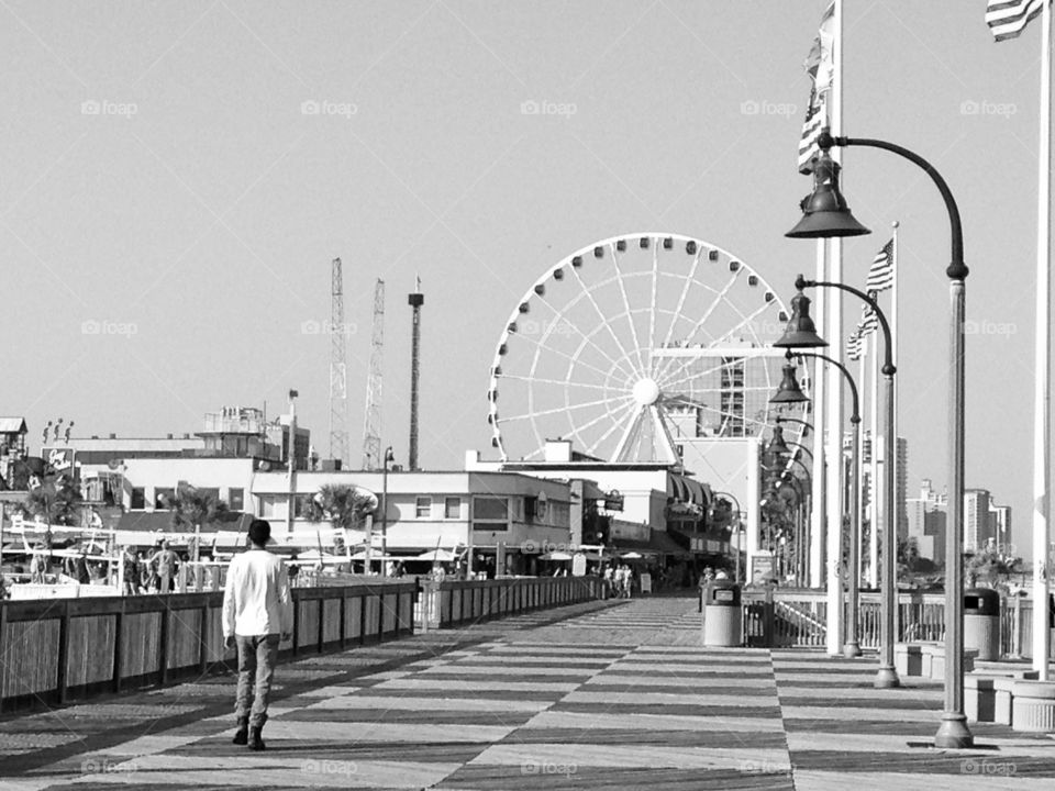 Boardwalk with Ferris wheel Myrtle Beach, South Carolina. 