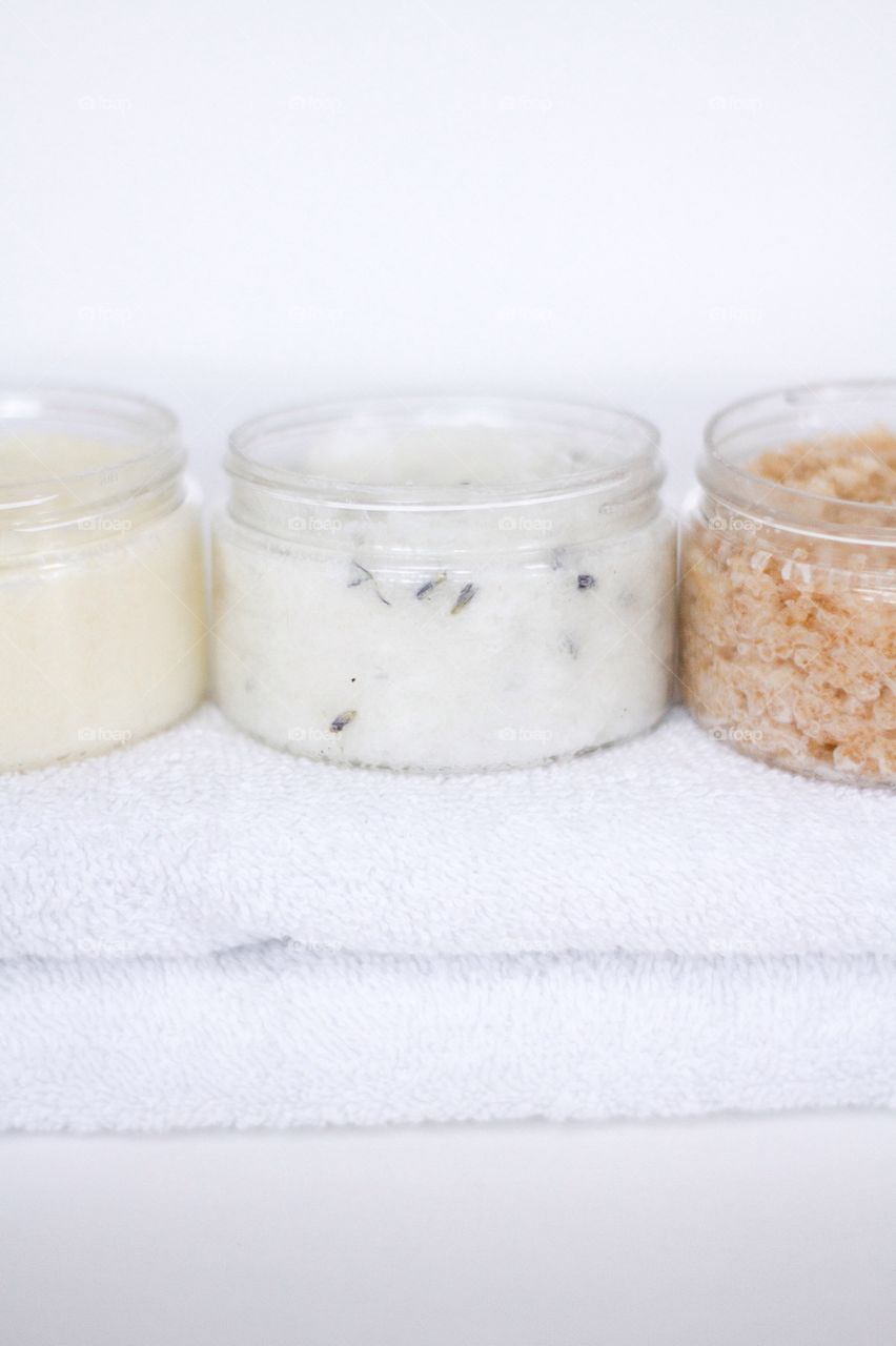 Three natural salt bath scrubs