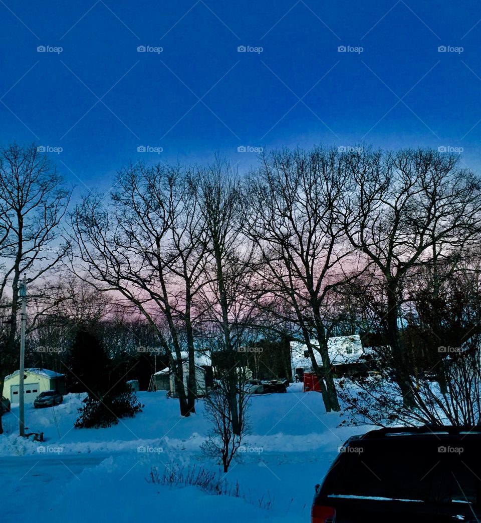 Winter sunrise over New Harbor Maine