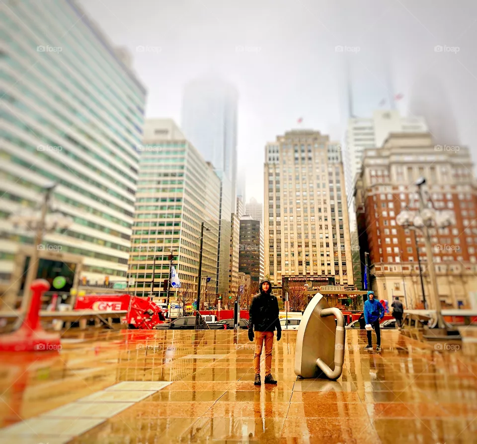 Rainy day at the Board Game Art Park in Philadelphia, Pennsylvania. USA. 