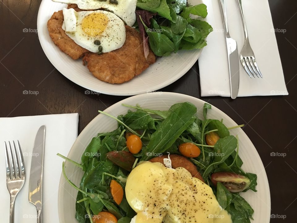 Close-up of spinach with egg