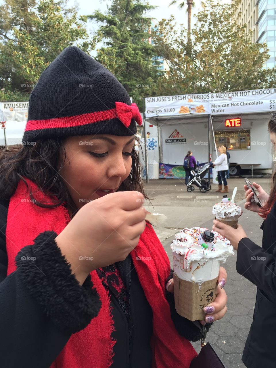 Person drinking hot chocolate 