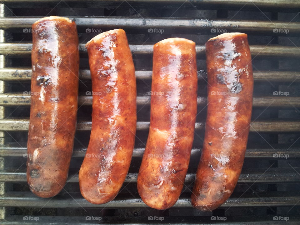 Sausages on the grill from above