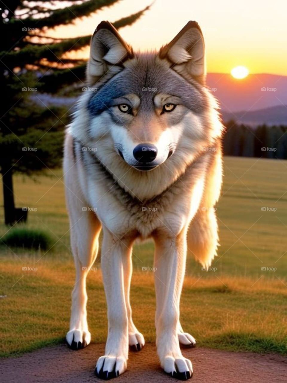Wolf with sunset view