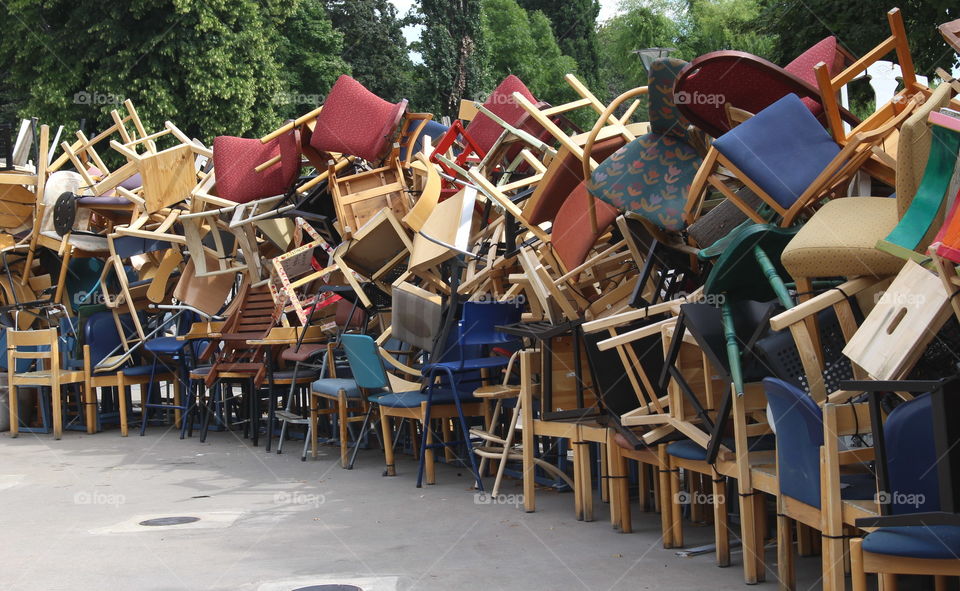 Row of chairs, art.