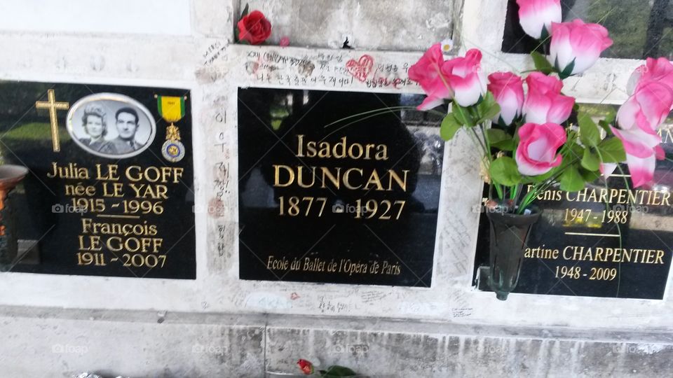 IsDora's Grave. Taken at the cemetery in Paris where Isadora Duncan is buried