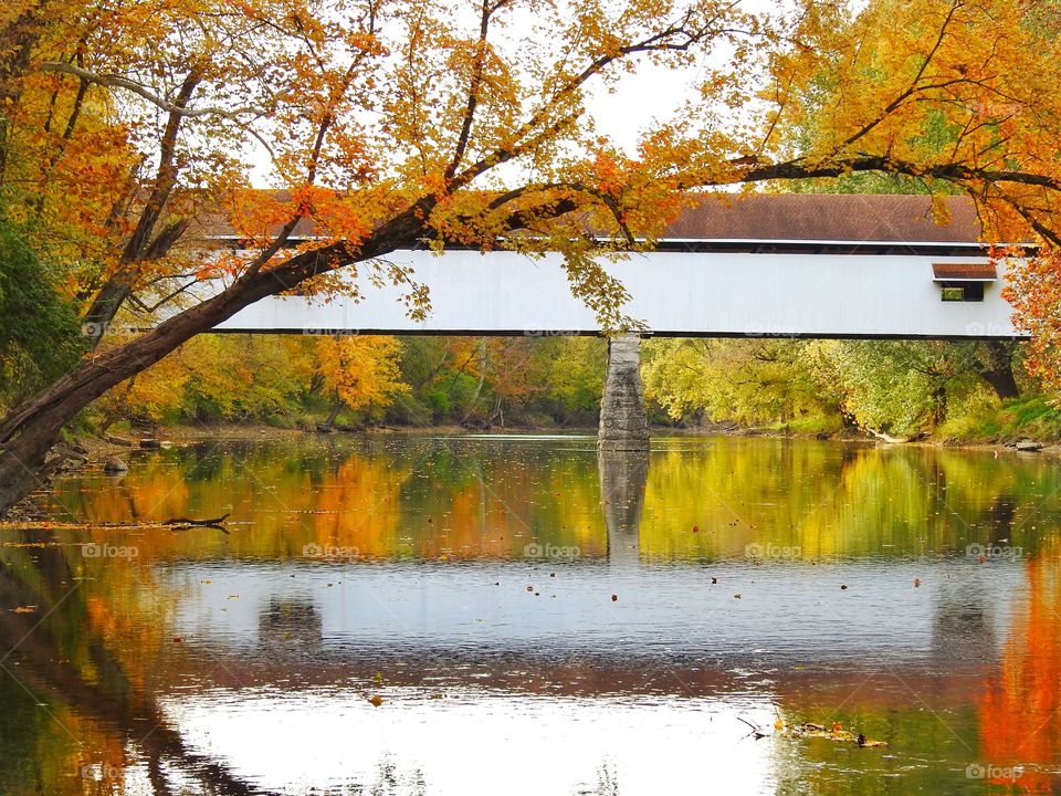 Potter’s bridge in Indiana on an autumn day