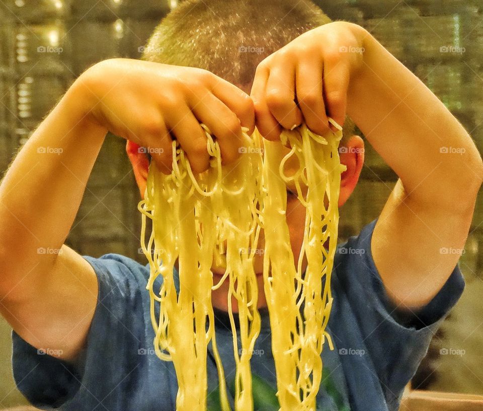 Spaghetti Hands!. Making A Mess In The Kitchen
