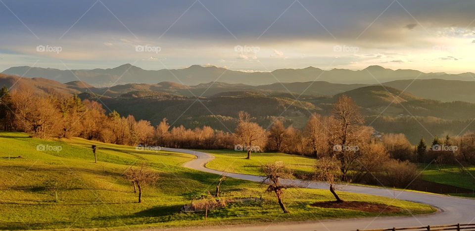Golden hour landscape in Slovenia