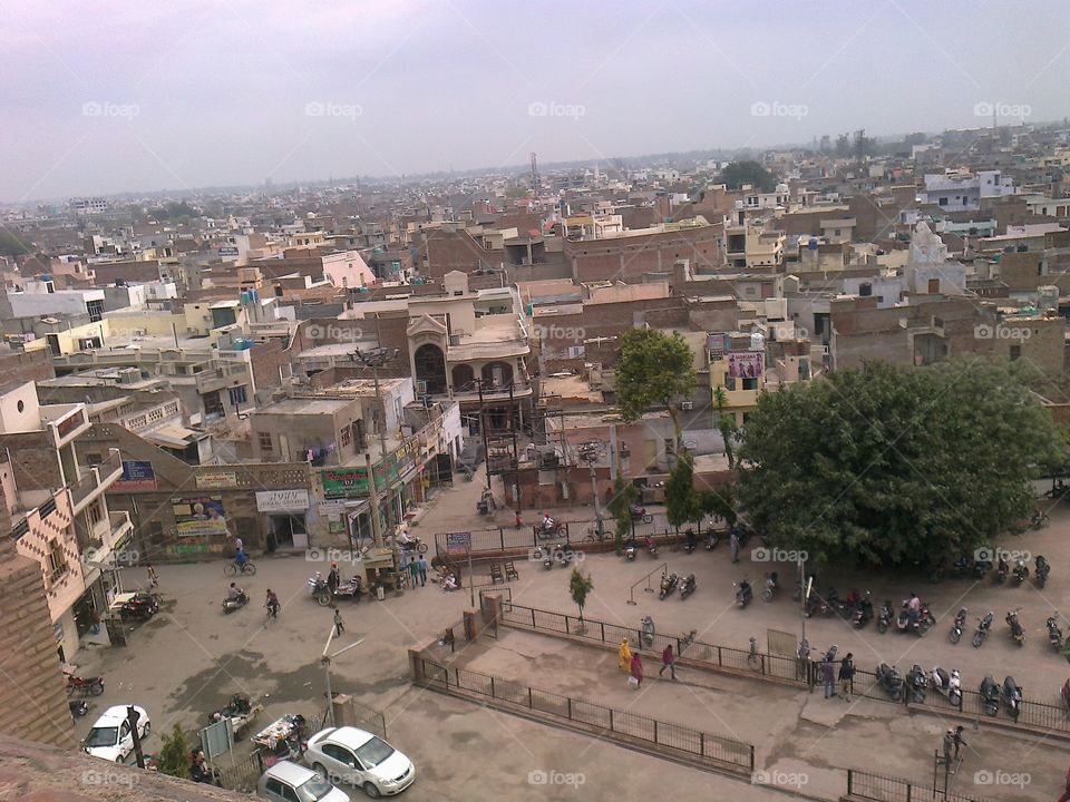 sight view of bathinda city from the top of ancient fort named Qila Mubarak of city Bathinda.