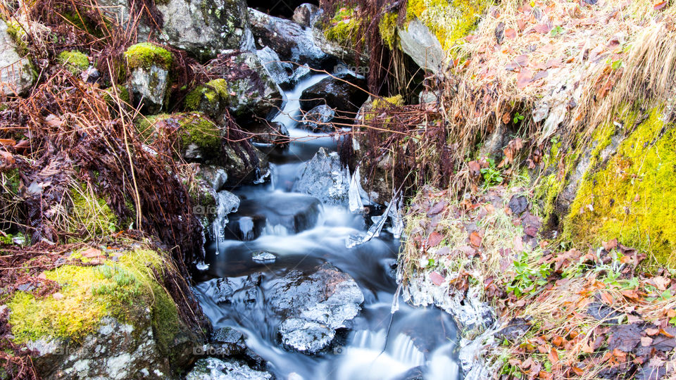 frozen waterfall in a smooth long exposure photograph
