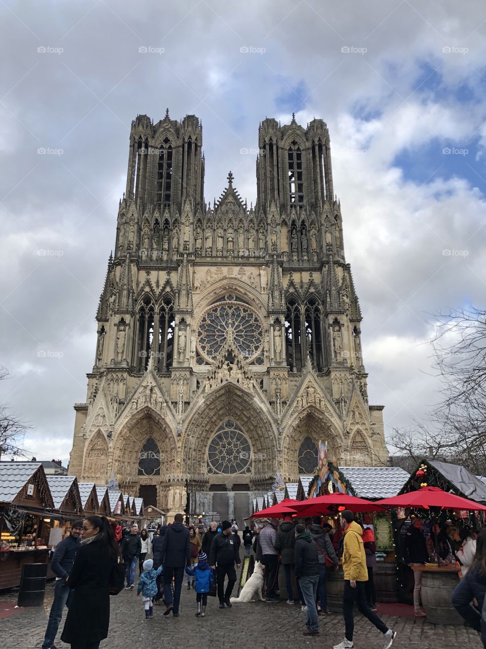 Christmas market in front of reims cathedral 