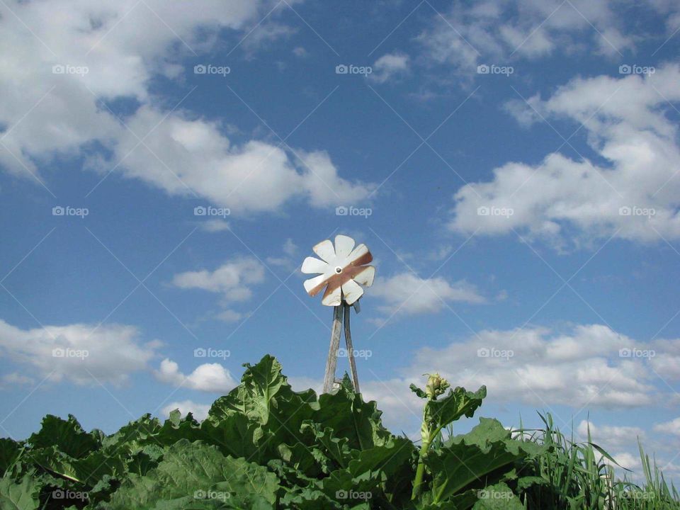 beautiful blue sky under a windmill