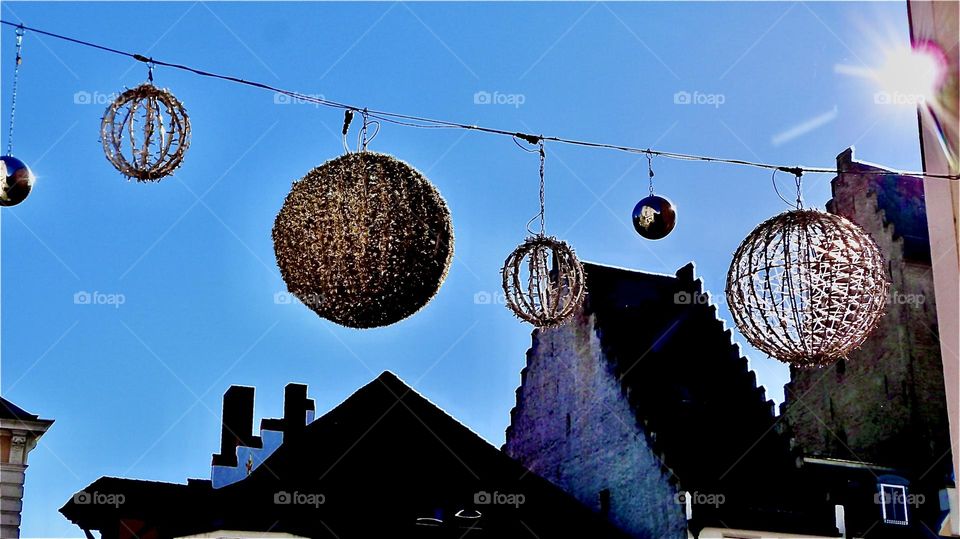 Crystal balls, Christmas ornaments and other wintertime decorations are hung up every year in little Bavarian towns to celebrate the holidays. 2021. Hypnotic Productions