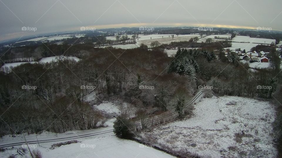 A drone cam photo of a snowy, rural France - #no filter, #true photos, true nature 