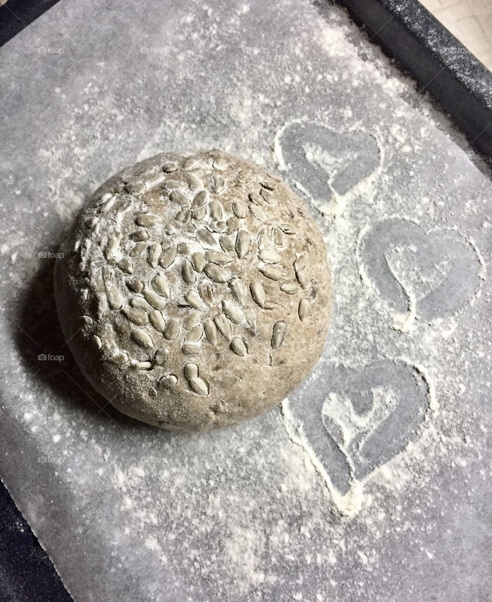 High angle view of bread with loveshape