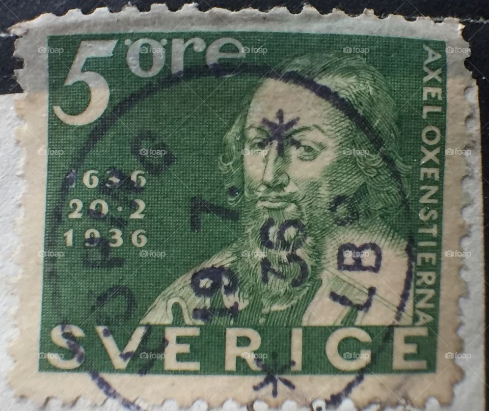 Axel Oxenstierna 5 ore Swedish stamp