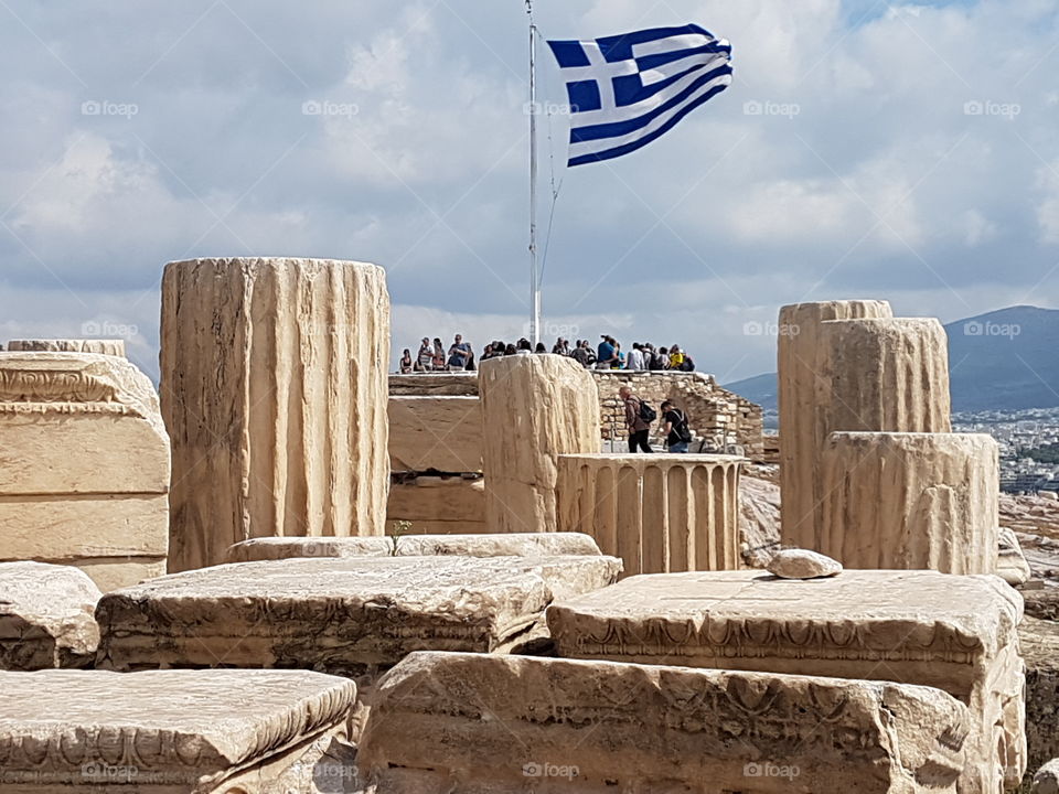 greece flag sky athens acropolis