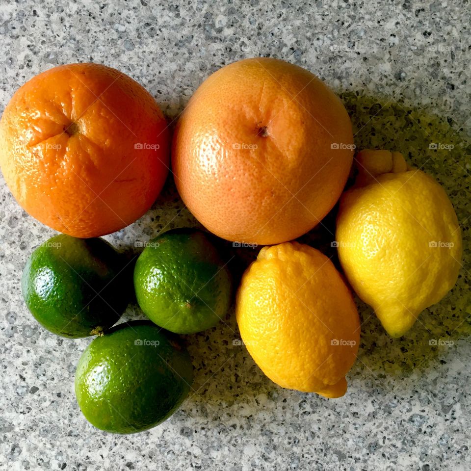 Collection of citrus fruits - grapefruit, orange, lemon and lime