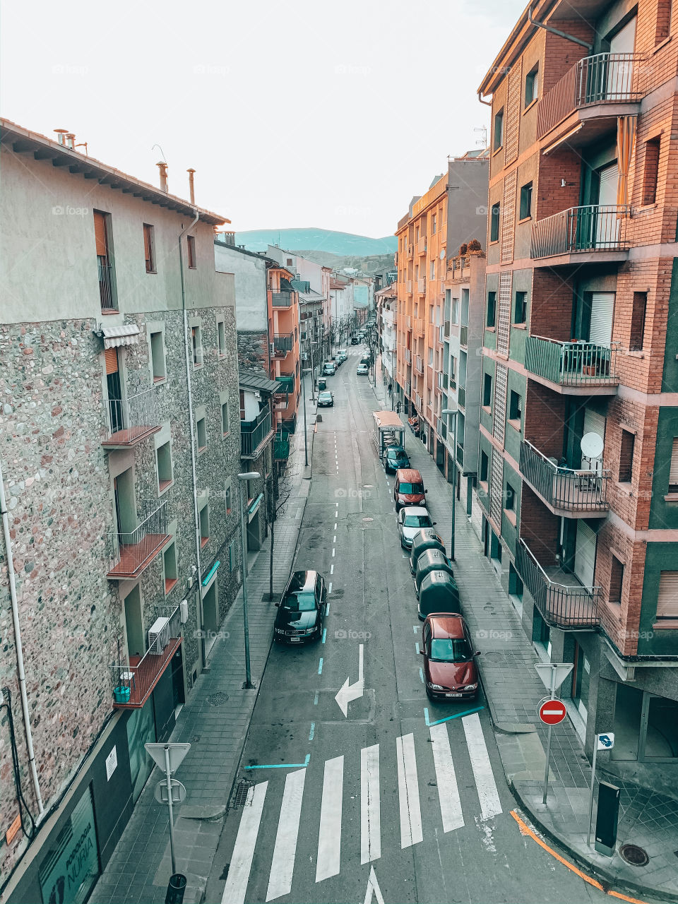 High angle view of a city street 